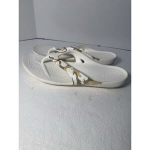 CROCS women ivory/multicolor‎ camo slip on thong flip flop sandals Size 11